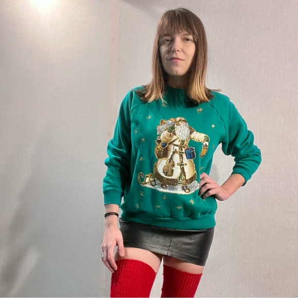 Vintage green Santa crew neck sweatshirt, M. - Picture 2 of 4